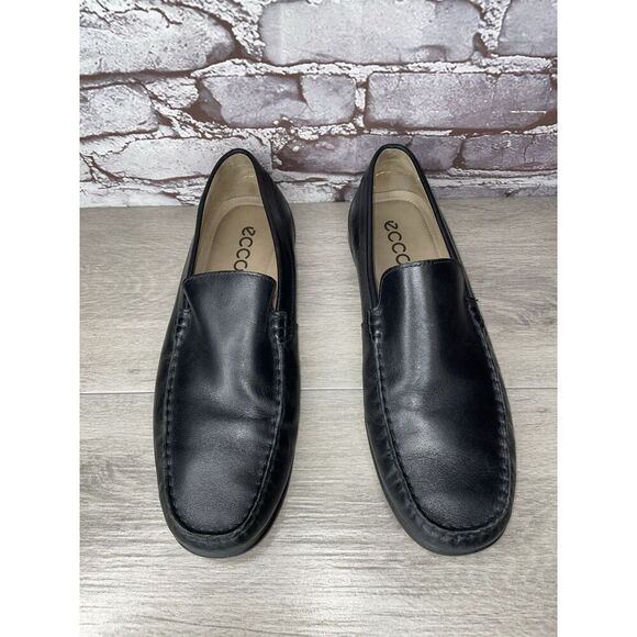 ECCO Black Leather Driving Loafers Mens Size 44 US 10-10.5 Classic Slip On Moc - Picture 2 of 16